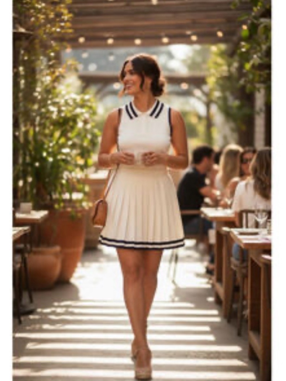 Skies Are Blue Cream Pleated Tennis-Style Skirt Set with Navy Trim